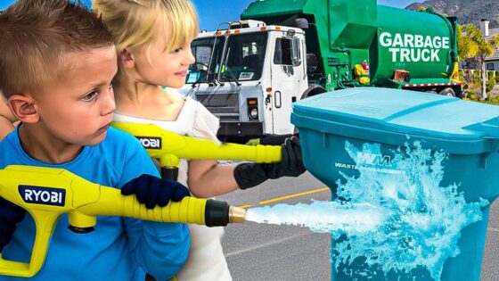 How Stinky Dirty Garbage Bins Get Cleaned! 🫧♻️ Kids Have Fun & Help Power Wash Recycle & Trash Cans! - Kingdom Kids Zone, Little Learners - Happy Hubbard’s - Educational Videos for Kids