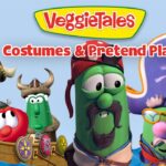 VeggieTales characters dressed as pirates and sailors in a boat with the title 'Costumes & Pretend Play' thumbnail image