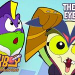 Colorful cartoon cover showing two quirky characters with the title 'The Angry Eyebrows'—likely a thumbnail for a cartoon episode.