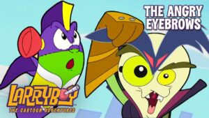 Colorful cartoon cover showing two quirky characters with the title 'The Angry Eyebrows'—likely a thumbnail for a cartoon episode.