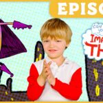 Thumbnail for a kids' show episode featuring a smiling child clapping, with bold 'EPISODE' text and 'Imagine That!' graphic in a colorful comic style.