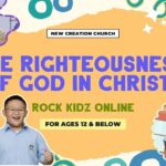 Bright poster promoting 'The Righteousness of God in Christ' for Rock Kidz Online, ages 12 and below at New Creation Church.