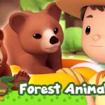 Cartoon boy explorer with two brown bears in a forest; thumbnail for Leo the Wildlife Ranger: Forest Animals.