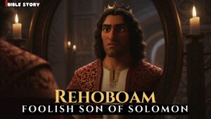 Timeless animated king in a jeweled robe and crown, gazing into a candlelit mirror chamber, dramatic expression.