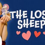 Smiling woman holds a plush sheep beside bold 'THE LOST SHEEP' text, hearts, a cartoon sheep, and the God's Greenhouse logo on a blue background.