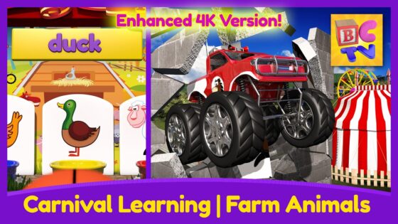 Learn Animal Names and Sounds with Monster Trucks at the Carnival | Enhanced 4K Version - Kingdom Kids Zone, Little Learners - Brain Candy TV